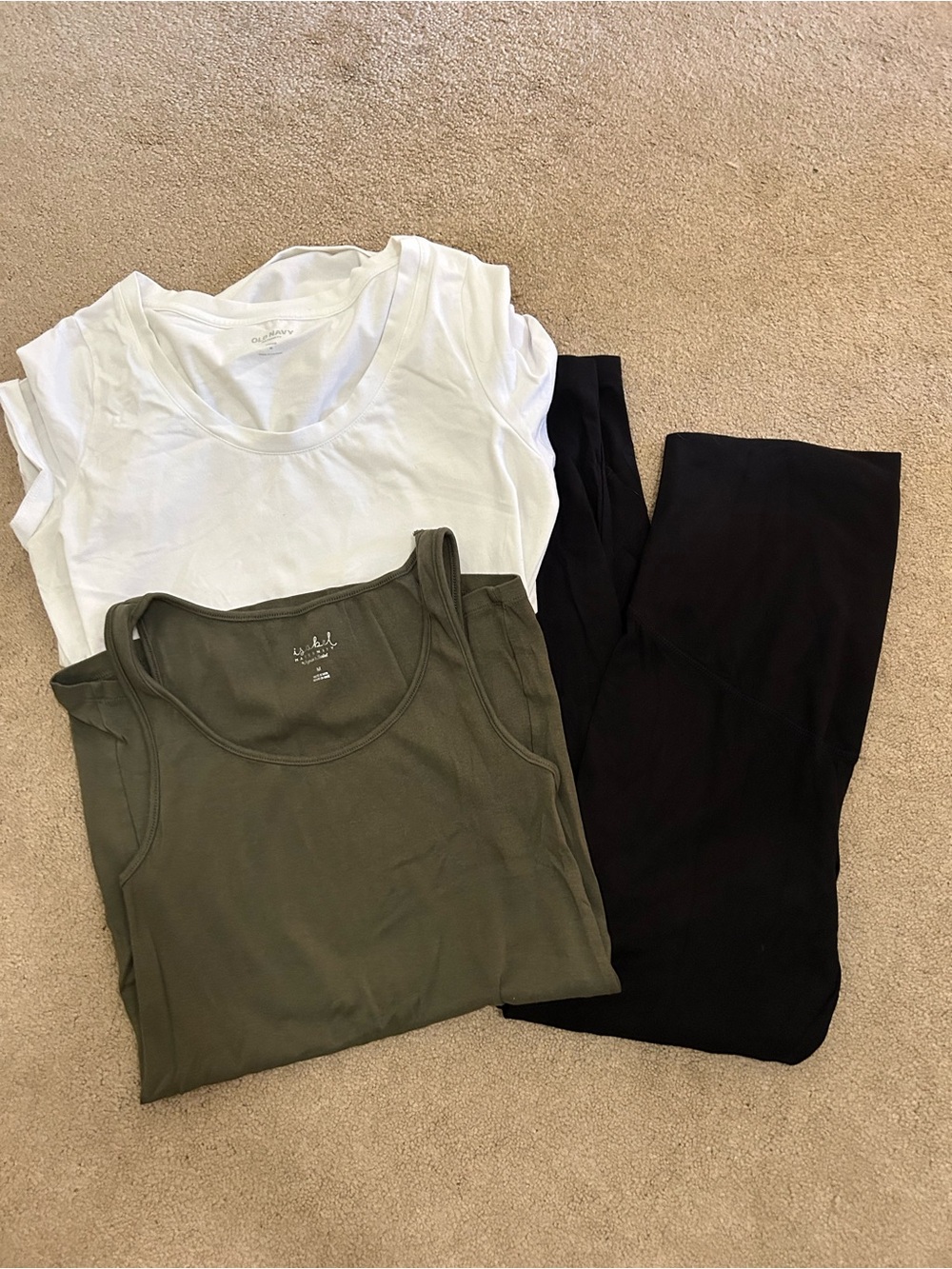 Maternity Medium Lot - Black Leggings with Olive Tank & White Tee